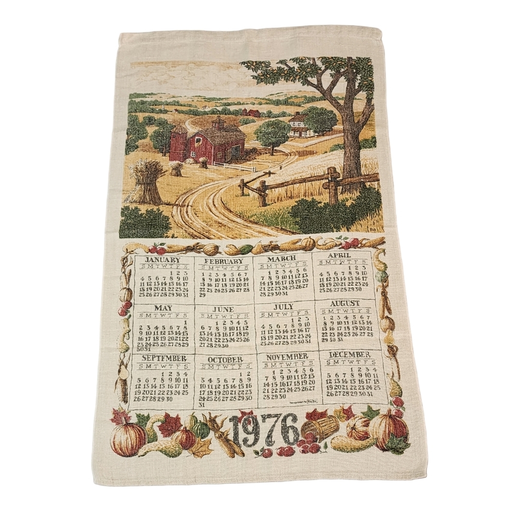 Vintage Farmhouse Style Calendar Tea Towel 1976 Pre Owned Condition